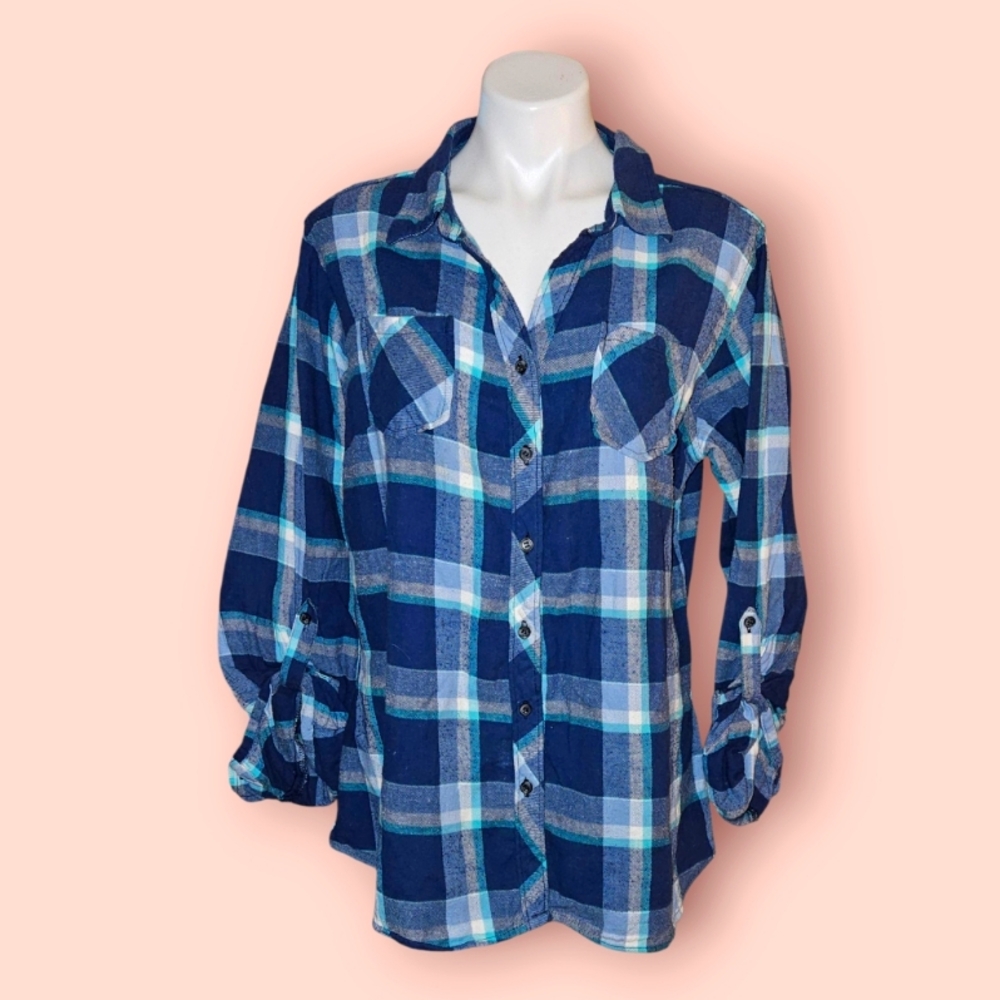 Blue Plaid Button-Up Shirt